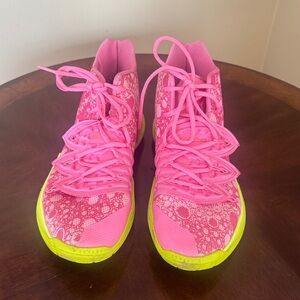 Pink Athletic Lace-Up Sneakers with Neon Yellow Sole